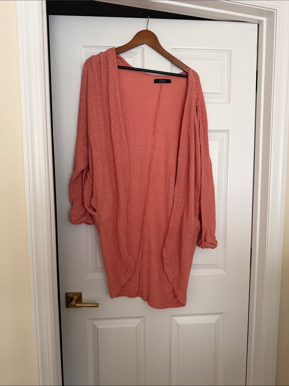 Women's Open-Front Waffle Knit Cardigan Sweater - Dusty Coral